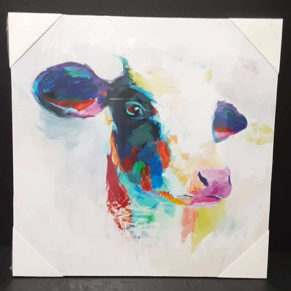 Colorful Watercolor Cow Art Whimsical Wall Decor Rustic Farm Country 11"x11" NEW